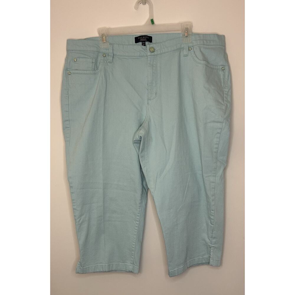 TALBOTS Woman Petites Green Solid Capris Pants Stretch Pockets Womens 20W